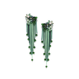 Gold Plated Designer Green Chain Tassel Earrings 9664