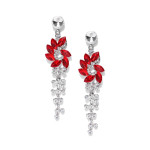 Platinum Plated Designer Red Crystal Drop Earrings 9669