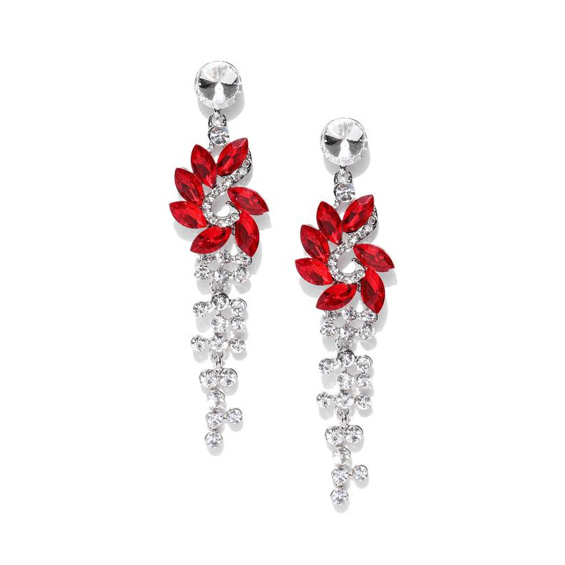 Platinum Plated Designer Red Crystal Drop Earrings 9669