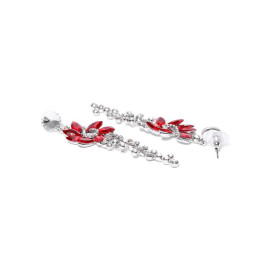 Platinum Plated Designer Red Crystal Drop Earrings 9669