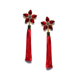 Gold Plated Red Star Tassel Earrings 9683