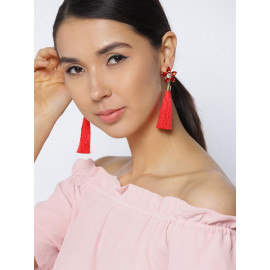 Gold Plated Red Star Tassel Earrings 9683