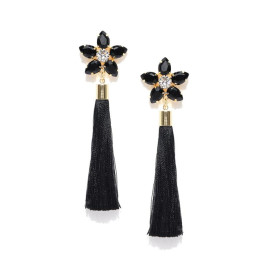 Gold Plated Black Star Tassel Earrings 9685