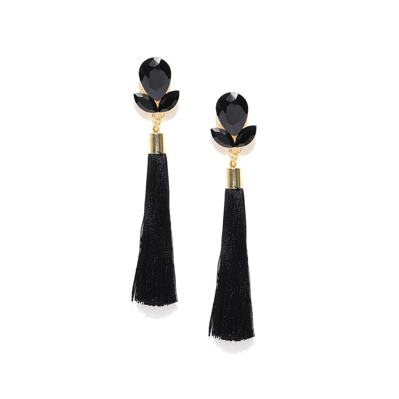 Gold Plated Designer Black Club Tassel Earrings 9691