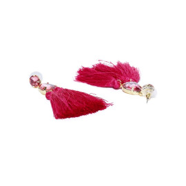 Gold Plated Handcrafted Dual Stone Pink Tassel Earrings 9697