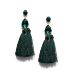 Gold Plated Handcrafted Dual Stone Green Tassel Earrings 9699