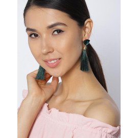 Gold Plated Designer Green Geometrical Tassel Earrings 9701