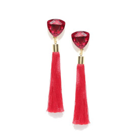 Gold Plated Designer Red Geometrical Tassel Earrings 9702