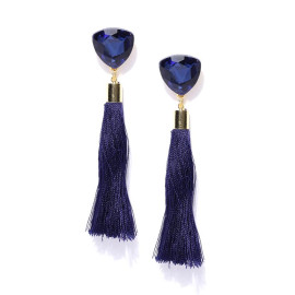 Gold Plated Designer Blue Geometrical Tassel Earrings 9704