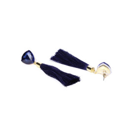 Gold Plated Designer Blue Geometrical Tassel Earrings 9704