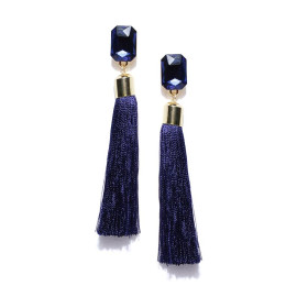 Gold Plated Designer Blue Geometrical Tassel Earrings 9705