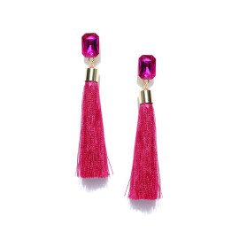 Gold Plated Designer Pink Geometrical Tassel Earrings 9711