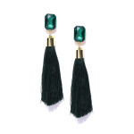 Gold Plated Designer Green Geometrical Tassel Earrings 9712