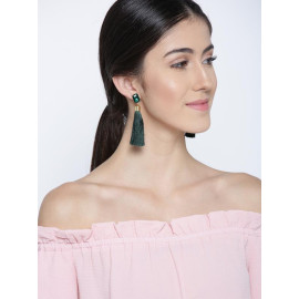 Gold Plated Designer Green Geometrical Tassel Earrings 9712