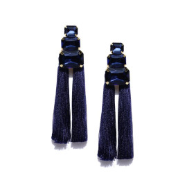 Gold Plated Navy Blue Crystal Tassel Earrings 9721