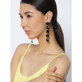 Gold Plated Geometrical Black Long Drop Earrings 9735