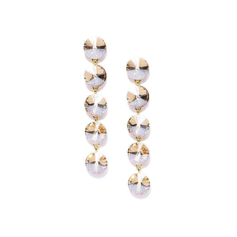 Gold Plated Geometrical Beige Long Drop Earrings 9736