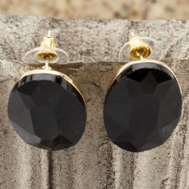 Black Gold-Plated Oval Stone Studs 9829