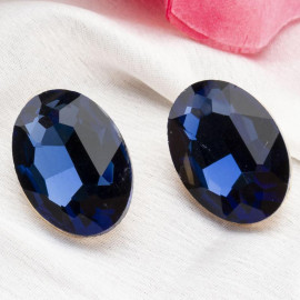 Navy Gold-Plated Oval Stone Studs 9830