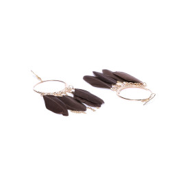 Brown Gold-Plated Feather Shaped Drop Earrings 9851