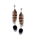 Black & Brown Gold-Plated Feather Shaped Drop Earrings 9857