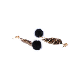 Black & Brown Gold-Plated Feather Shaped Drop Earrings 9857