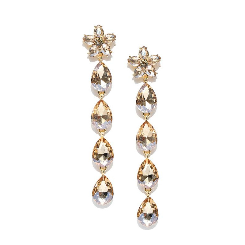 Gold-Plated Stone-Studded Teardrop Shaped Drop Earrings 9871