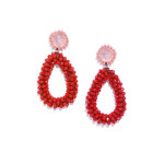 Arihant Red & Peach-Coloured Beaded Handcrafted Teardrop Shaped Drop Earrings 9873