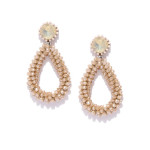 Arihant Beige Beaded & Stone-Studded Handcrafted Teardrop Shaped Drop Earrings 9874