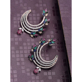 Arihant Designer Jewellery Pink Rose Gold & Rhodium-Plated Handcrafted Drop Earrings 64015