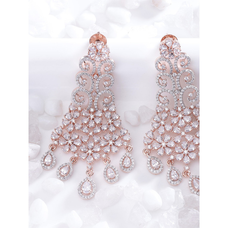 Arihant Designer Jewellery Rose Gold-Plated Stone-Studded Handcrafted Floral Drop Earrings 64045