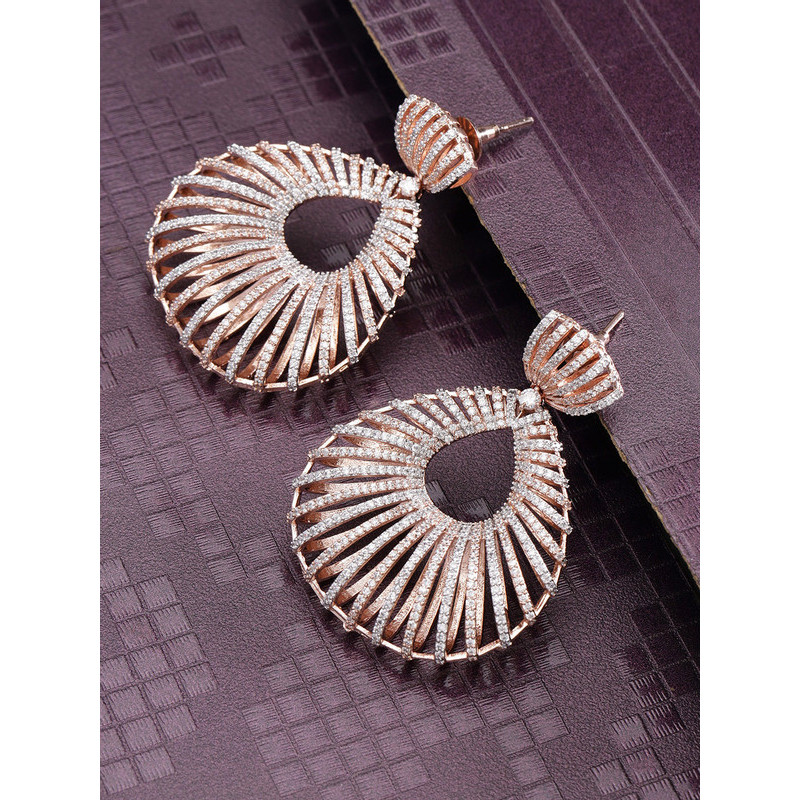 Arihant Designer Jewellery Rose Gold-Plated Handcrafted Teardrop Shaped Drop Earrings 64052