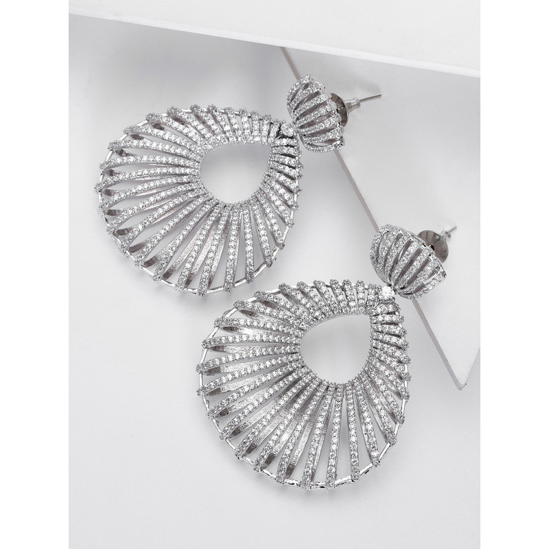 Arihant Designer Jewellery Silver-Toned Rhodium-Plated Handcrafted Teardrop Drop Earrings 64053