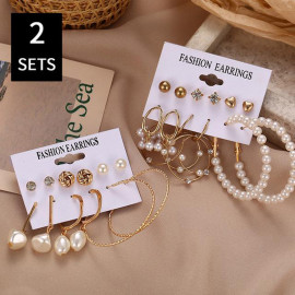 Arihant Gold Plated White Studs and Hoop Earrings Set of 12