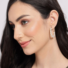 Arihant Gold Plated White Studs and Hoop Earrings Set of 12