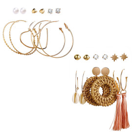 Arihant Gold Plated Multi Studs and Hoop Earrings Set of 12