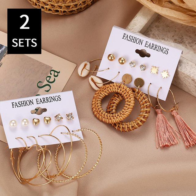 Arihant Gold Plated Multi Studs and Hoop Earrings Set of 12