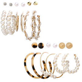 Arihant Gold Plated Multi Studs and Hoop Earrings Set of 12