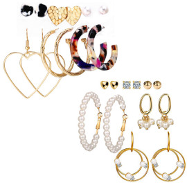 Arihant Gold Plated Multi Studs and Hoop Earrings Set of 12