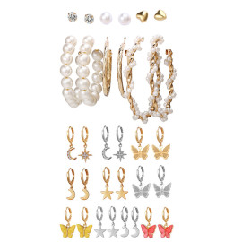 Arihant Gold and Silver Plated Set of 16 Butterfly inspired Drop, Hoop and Stud Earrings Combo For Women and Girls