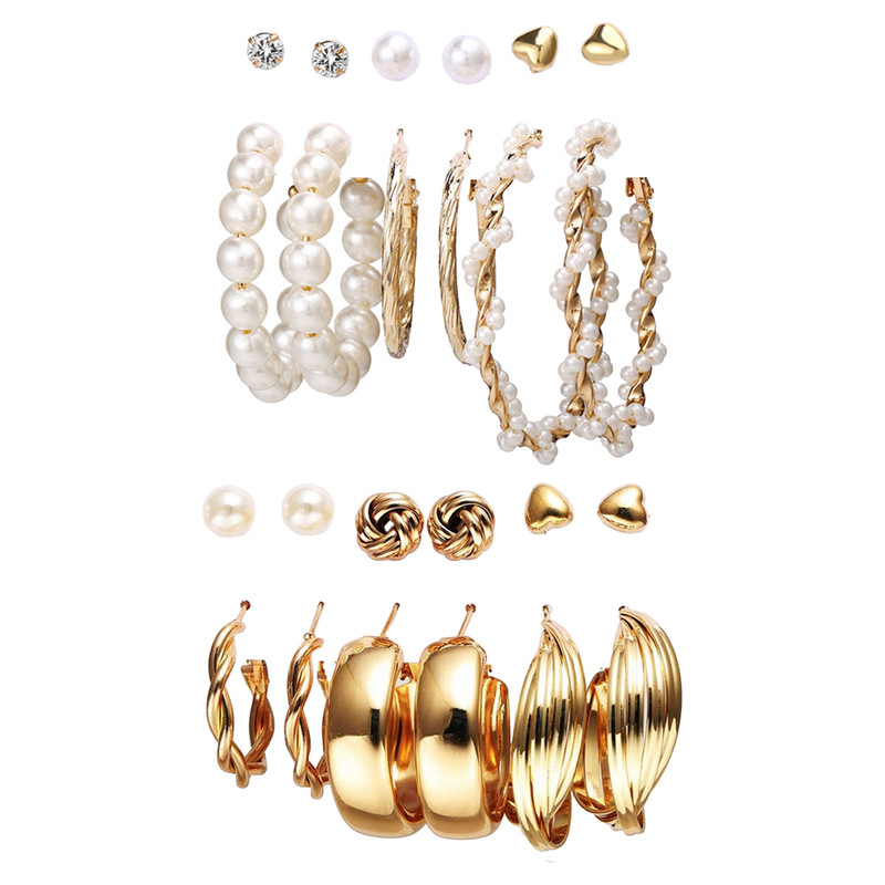 Arihant Gold Plated Set of 12 Contemporary Studs and Hoop Earrings Combo For Women and Girls