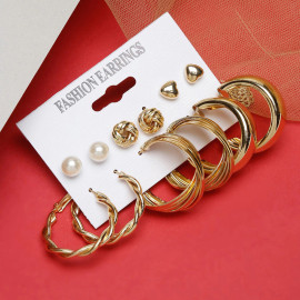 Arihant Gold Plated Set of 12 Contemporary Studs and Hoop Earrings Combo For Women and Girls