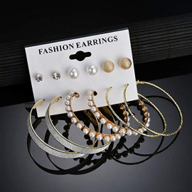 Arihant Amazing AAA AD & Pearl Swanky 6 Pair of Stud & Hoop Earrings For Women/Girls PC-ERG-142