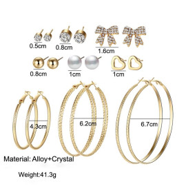 Arihant Splendid Pearl & AD Heart Note Swanky 9 Pair of Stud & Hoop Earrings For Women/Girls PC-ERG-148