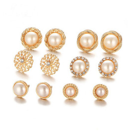 Arihant Fascinating Pearl Gold Plated Stunning 6 Pair of Stud Earrings For Women/Girls ERG-171