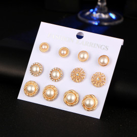 Arihant Fascinating Pearl Gold Plated Stunning 6 Pair of Stud Earrings For Women/Girls ERG-171