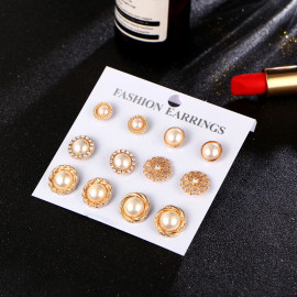 Arihant Fascinating Pearl Gold Plated Stunning 6 Pair of Stud Earrings For Women/Girls ERG-171