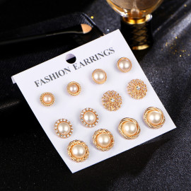 Arihant Fascinating Pearl Gold Plated Stunning 6 Pair of Stud Earrings For Women/Girls ERG-171