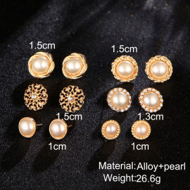 Arihant Fascinating Pearl Gold Plated Stunning 6 Pair of Stud Earrings For Women/Girls ERG-171