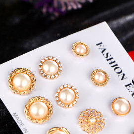 Arihant Fascinating Pearl Gold Plated Stunning 6 Pair of Stud Earrings For Women/Girls ERG-171